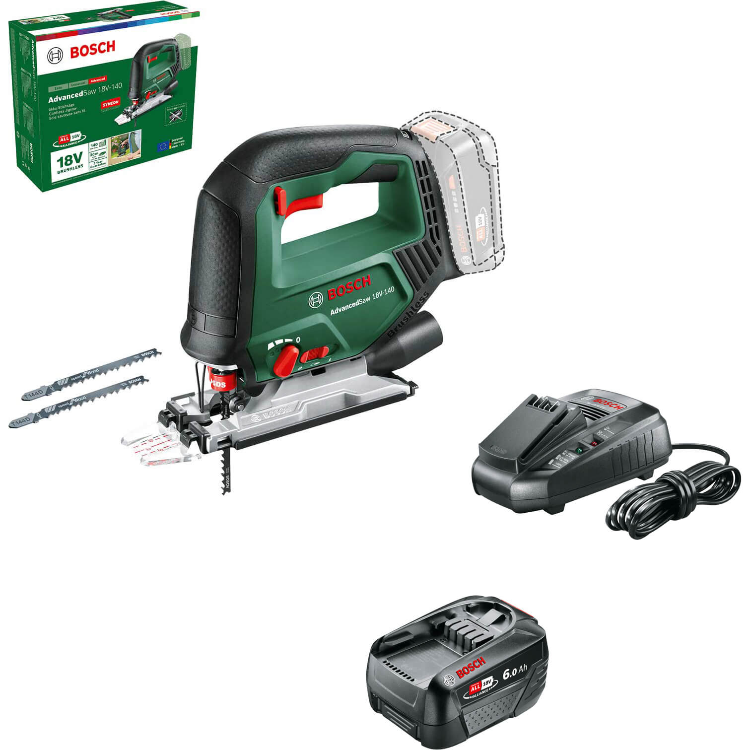 Bosch ADVANCEDSAW 18V-140 P4A 18v Cordless Jigsaw 1 x 6ah Li-ion Charger No Case