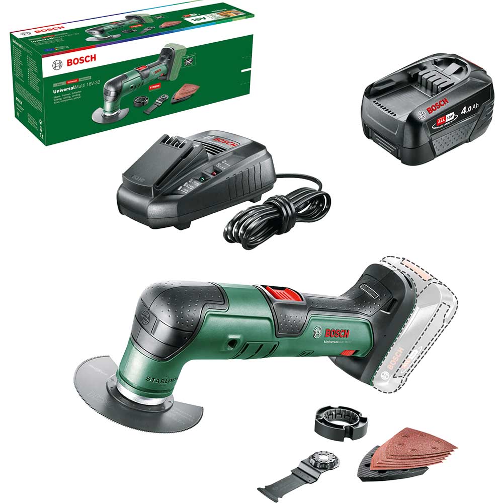 Bosch UNIVERSALMULTI 18V-32 P4A 18v Cordless Oscillating Multi Tool 1 x 4ah Li-ion Charger No Case