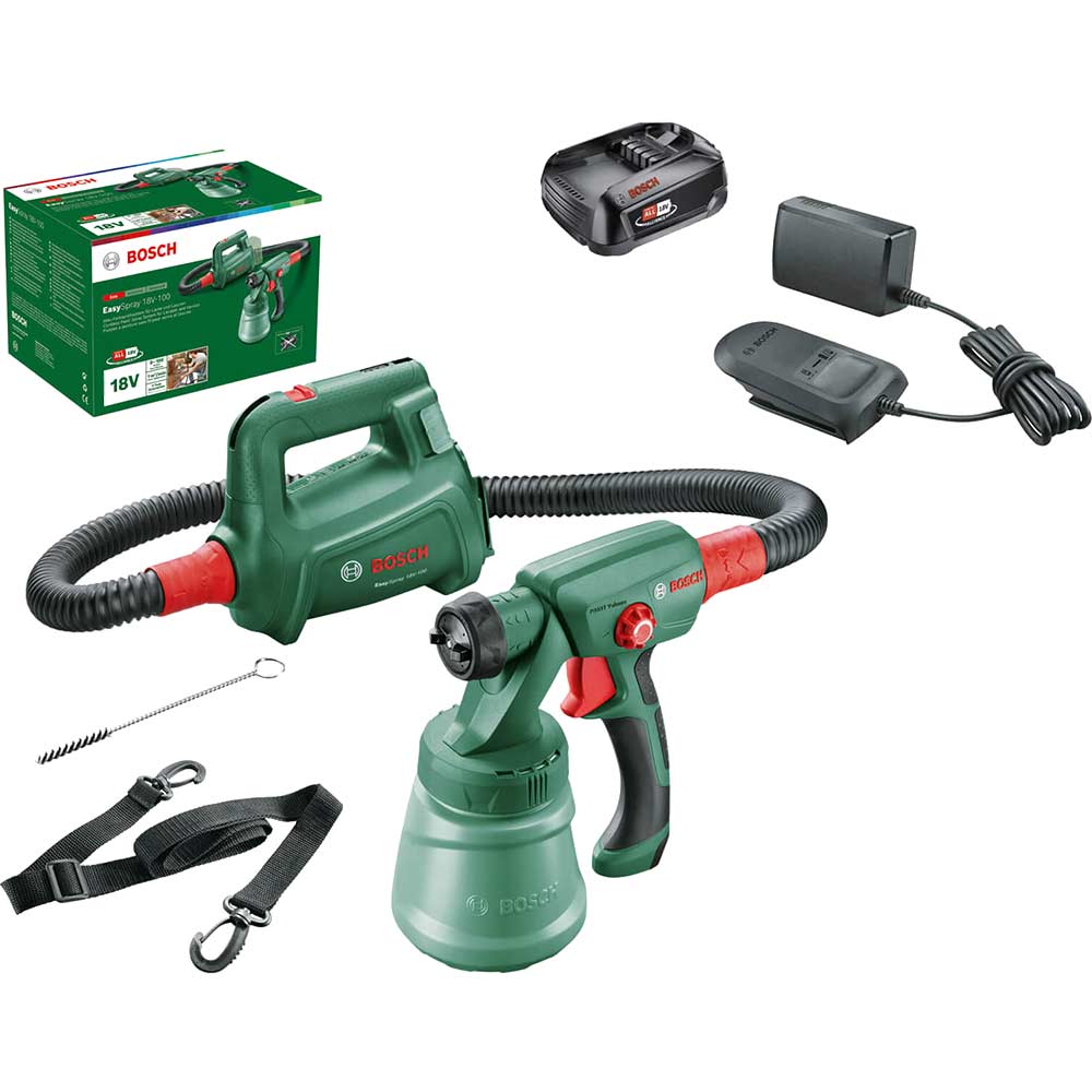 Image of Bosch EASYSPRAY 18V-100 18v Cordless Paint Spray System 1 x 1.5ah Li-ion Charger No Case