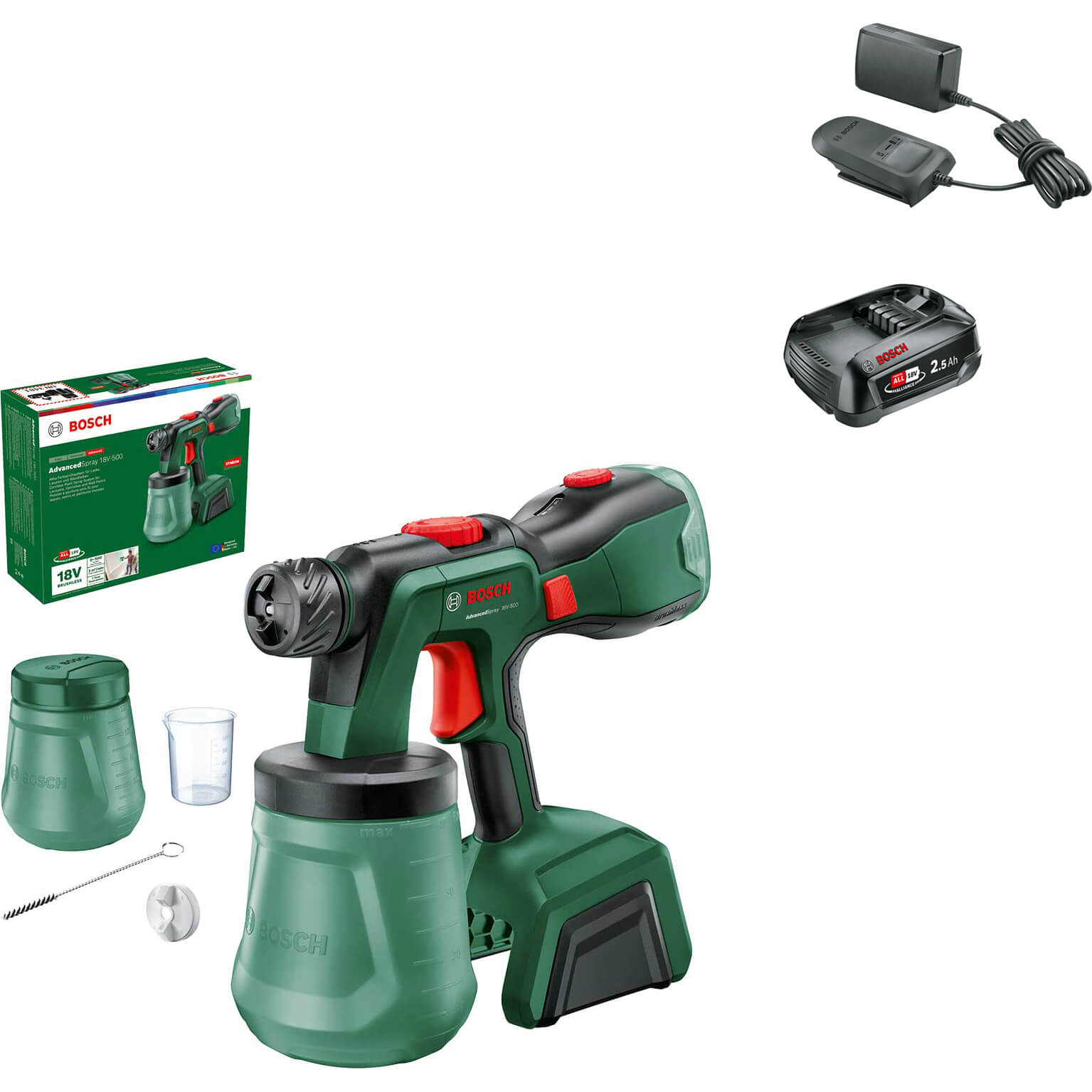 Bosch ADVANCEDSPRAY 18V-500 P4A 18v Cordless Paint Spray System 1 x 2.5ah Li-ion Charger No Case