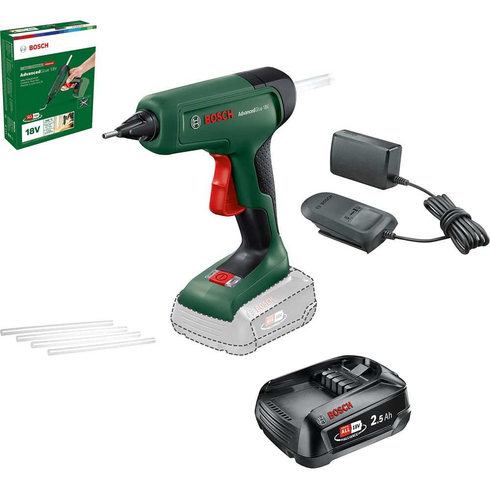 Image of Bosch ADVANCEDGLUE 18v Cordless Hot Glue Gun 1 x 2.5ah Li-ion Charger No Case