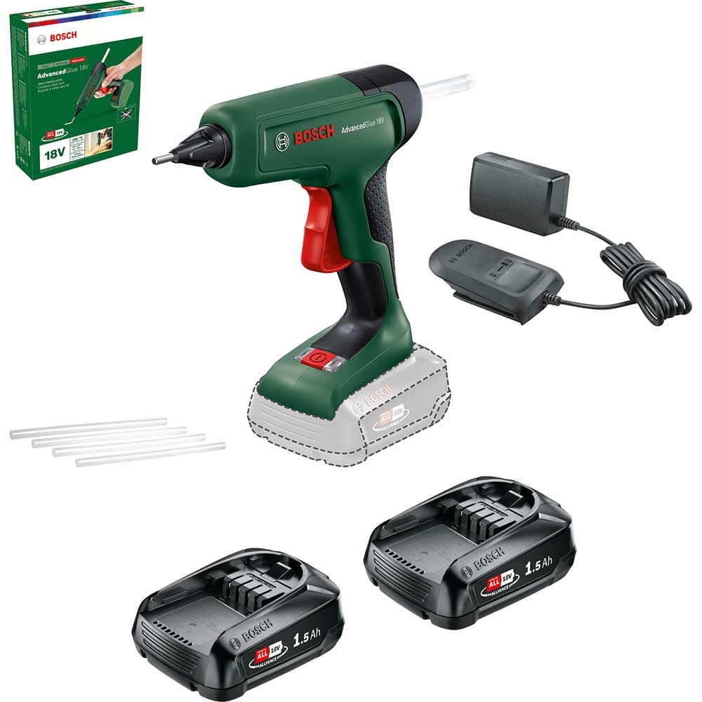 Bosch ADVANCEDGLUE P4A 18v Cordless Hot Glue Gun 2 x 1.5ah Li-ion Battery Charger No Case