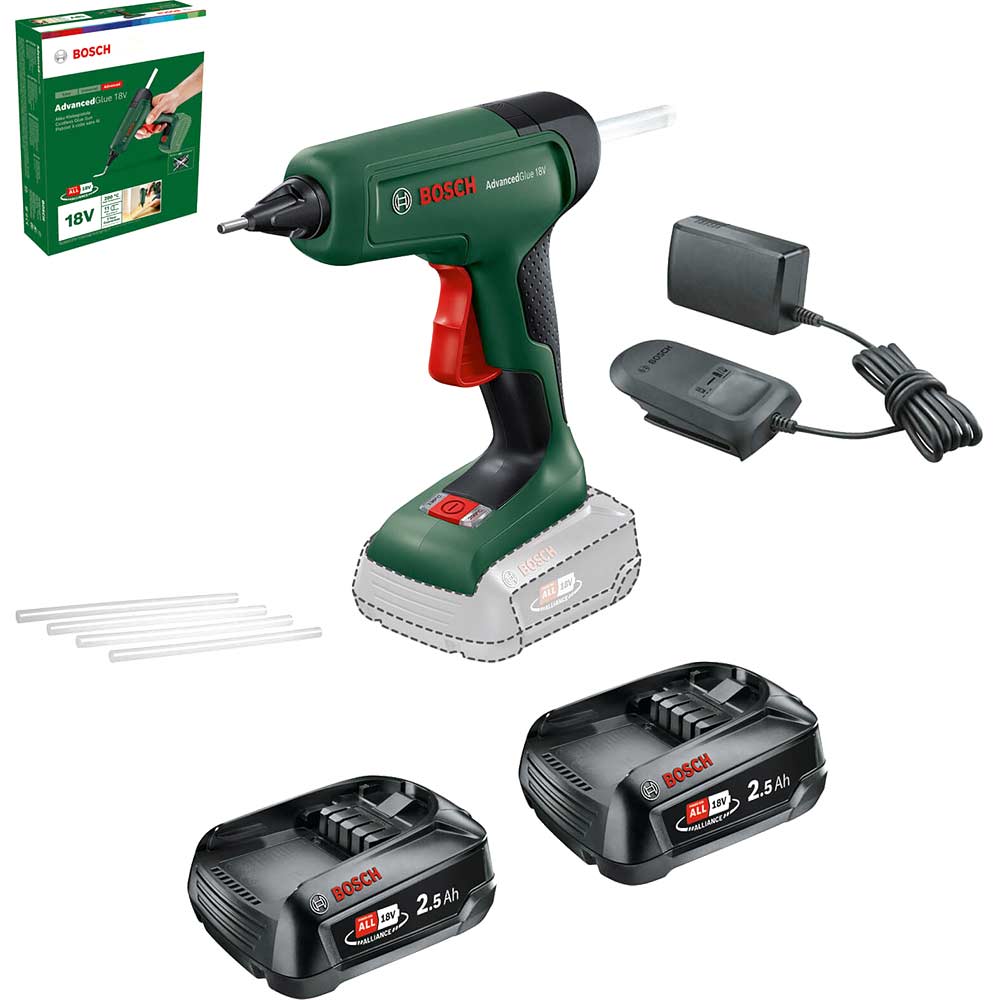 Image of Bosch ADVANCEDGLUE 18v Cordless Hot Glue Gun 2 x 2.5ah Li-ion Charger No Case