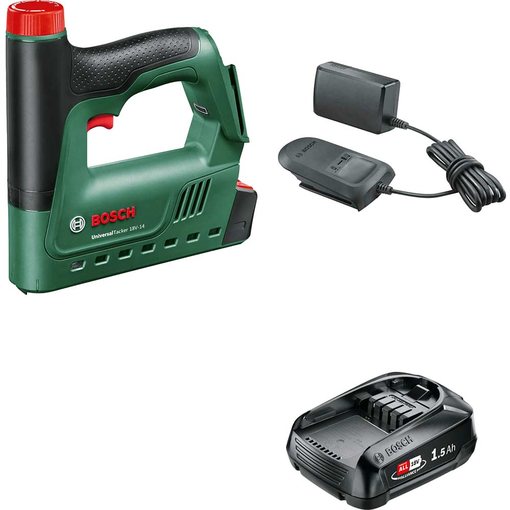Bosch UNIVERSAL TACKER 18V-14 P4A 18v Cordless Nail Tacker and Stapler 1 x 1.5ah Li-ion Battery Charger No Case
