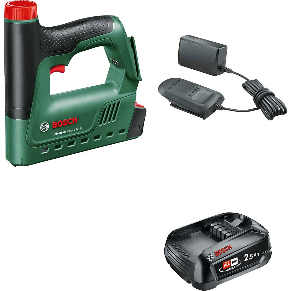 Bosch UNIVERSAL TACKER 18V-14 P4A 18v Cordless Nail Tacker and Stapler 1 x 2.5ah Li-ion Charger No Case