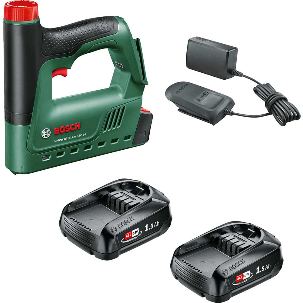 Bosch UNIVERSAL TACKER 18V-14 P4A 18v Cordless Nail Tacker and Stapler 2 x 1.5ah Li-ion Charger No Case