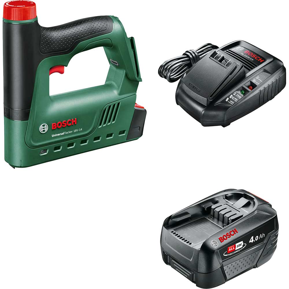 Bosch UNIVERSAL TACKER 18V-14 P4A 18v Cordless Nail Tacker and Stapler 1 x 4ah Li-ion Battery Charger No Case