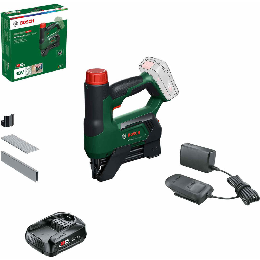 Bosch ADVANCEDTACKER 18V-25 P4A 18v Cordless Nailer and Stapler 1 x 1.5ah Li-ion Charger No Case