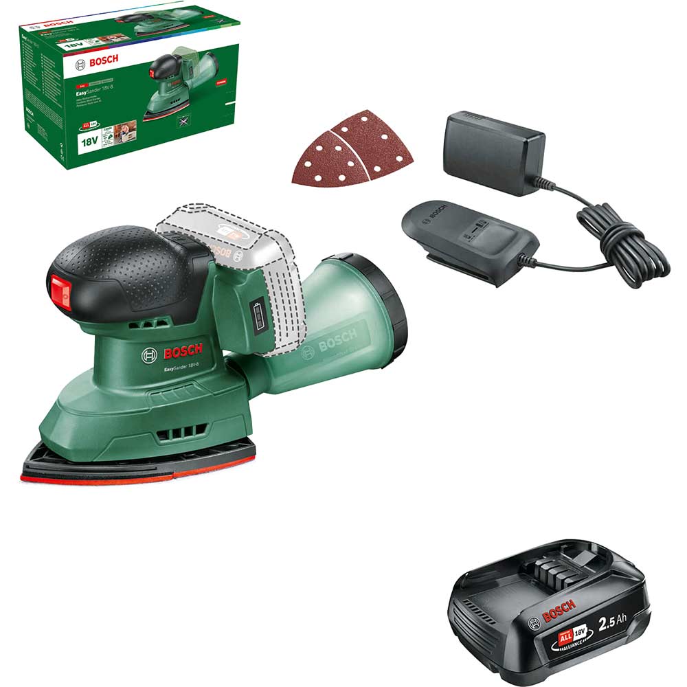 Bosch EASYSANDER 18V-8 P4A 18v Cordless Multi Sander 1 x 2.5ah Li-ion Battery Charger No Case