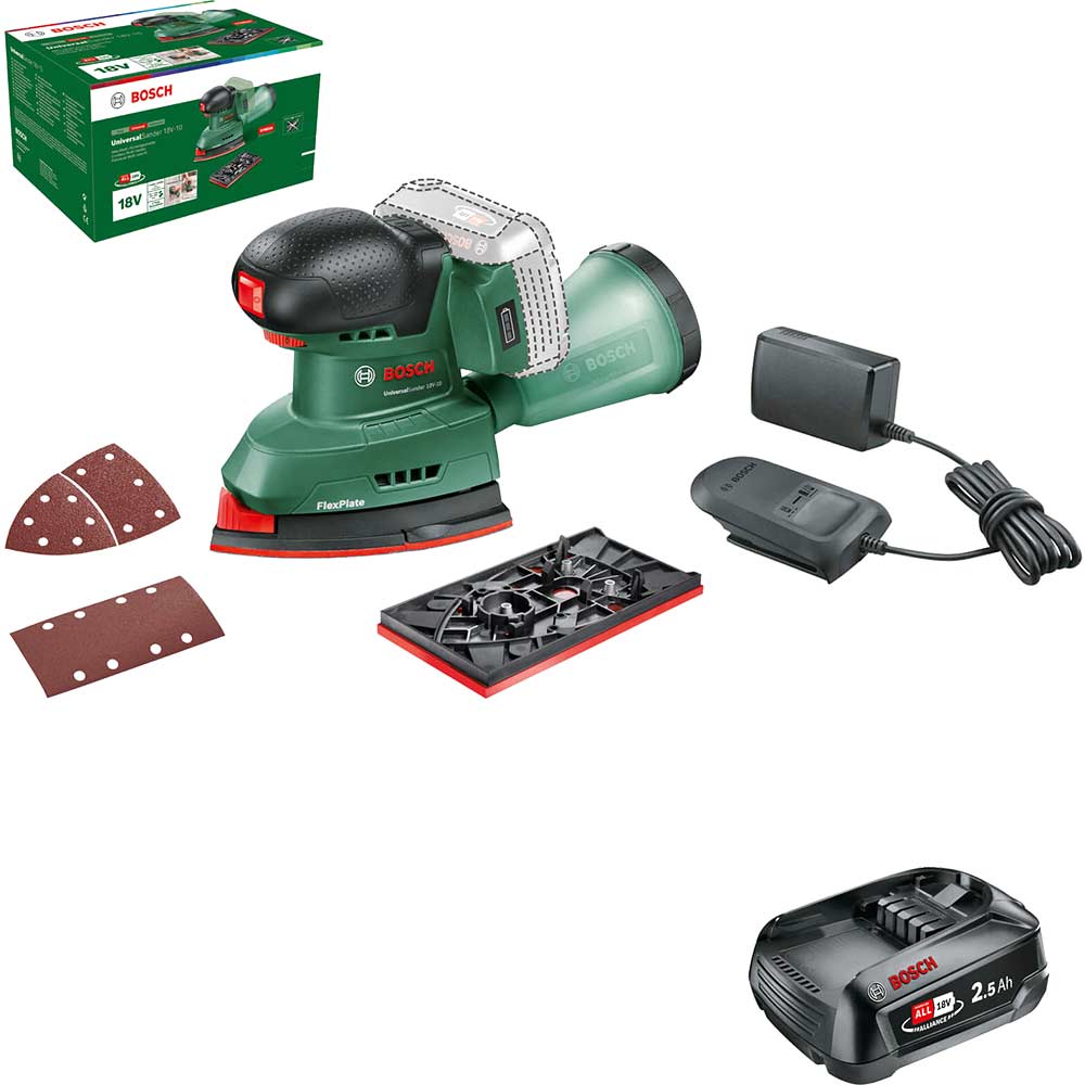 Bosch UNIVERSALSANDER 18V-10 P4A 18v Cordless Multi Sander 1 x 2.5ah Li-ion Battery Charger No Case