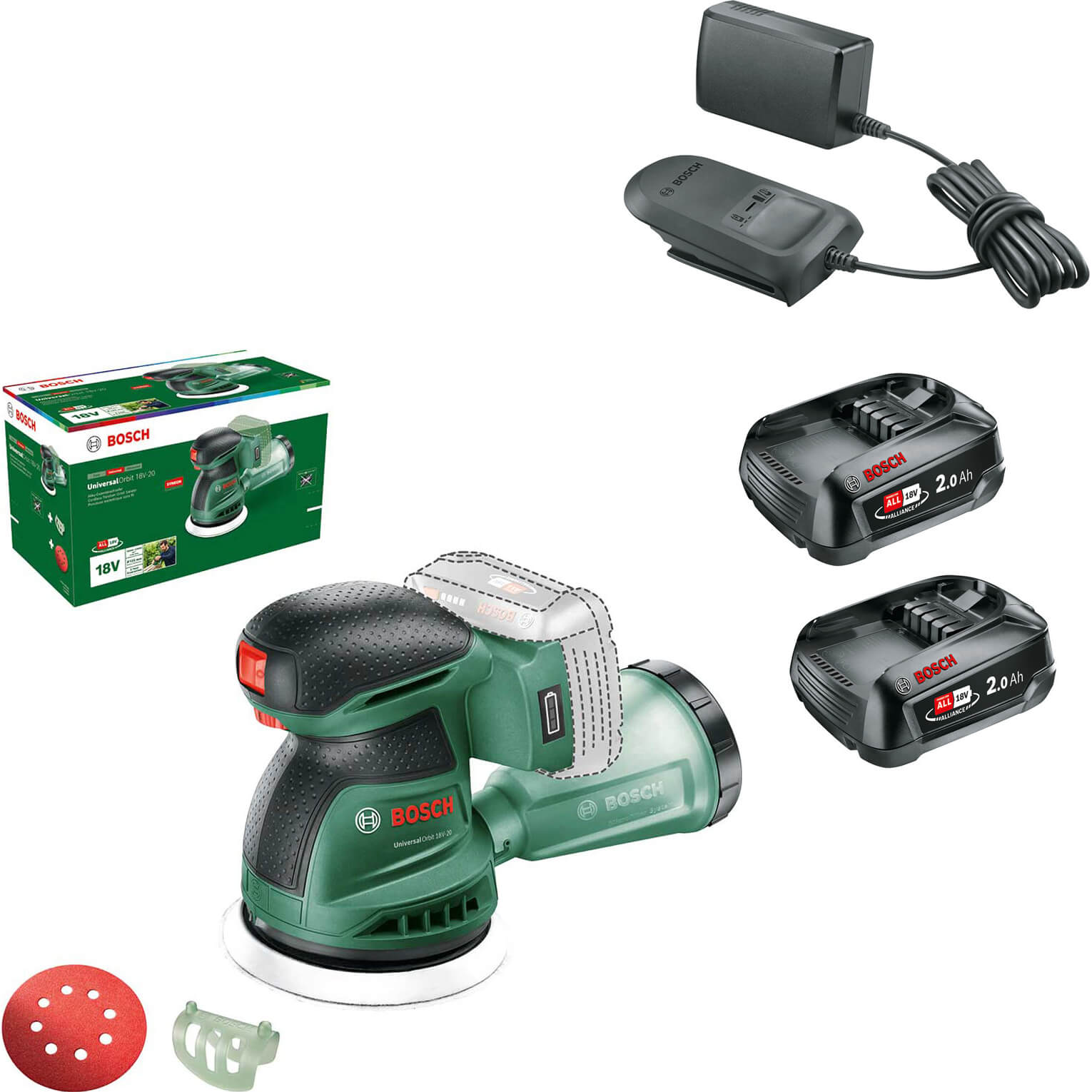 Bosch UNIVERSALORBIT 18V-20 P4A 18v Cordless Disc Sander 125mm 2 x 2ah Li-ion Charger No Case