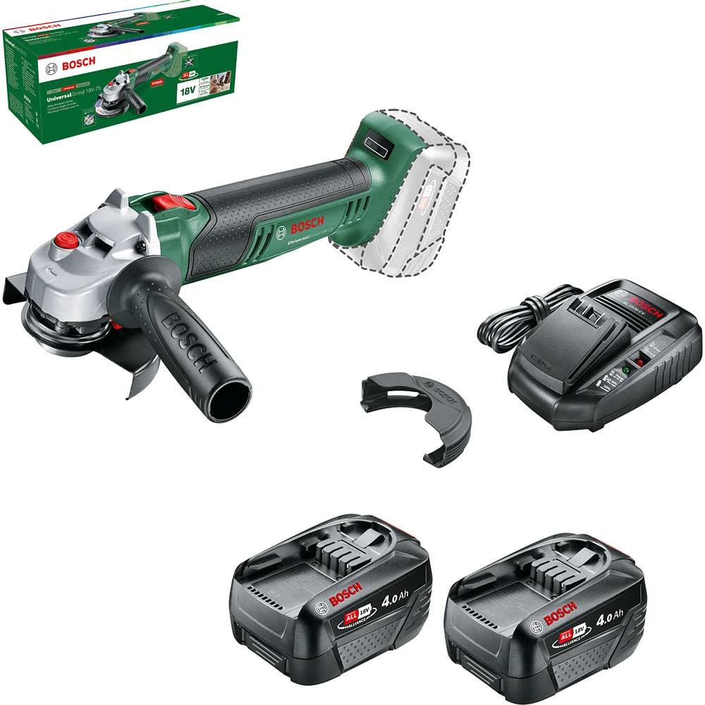 Bosch UNIVERSALGRIND 18V-75 P4A 18v Cordless Angle Grinder 115mm 2 x 4ah Li-ion Battery Charger No Case