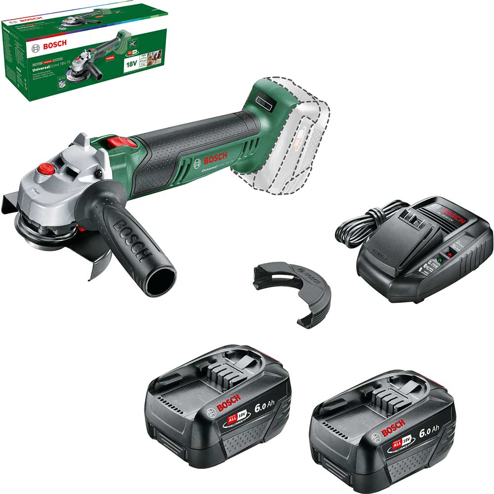 Bosch UNIVERSALGRIND 18V-75 P4A 18v Cordless Angle Grinder 115mm 2 x 6ah Li-ion Charger No Case