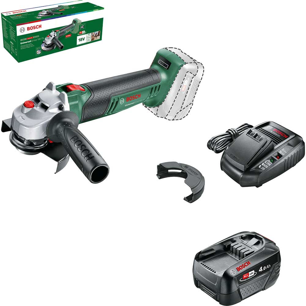 Image of Bosch UNIVERSALGRIND 18V-75 18v Cordless Angle Grinder 115mm 1 x 4ah Li-ion Charger No Case