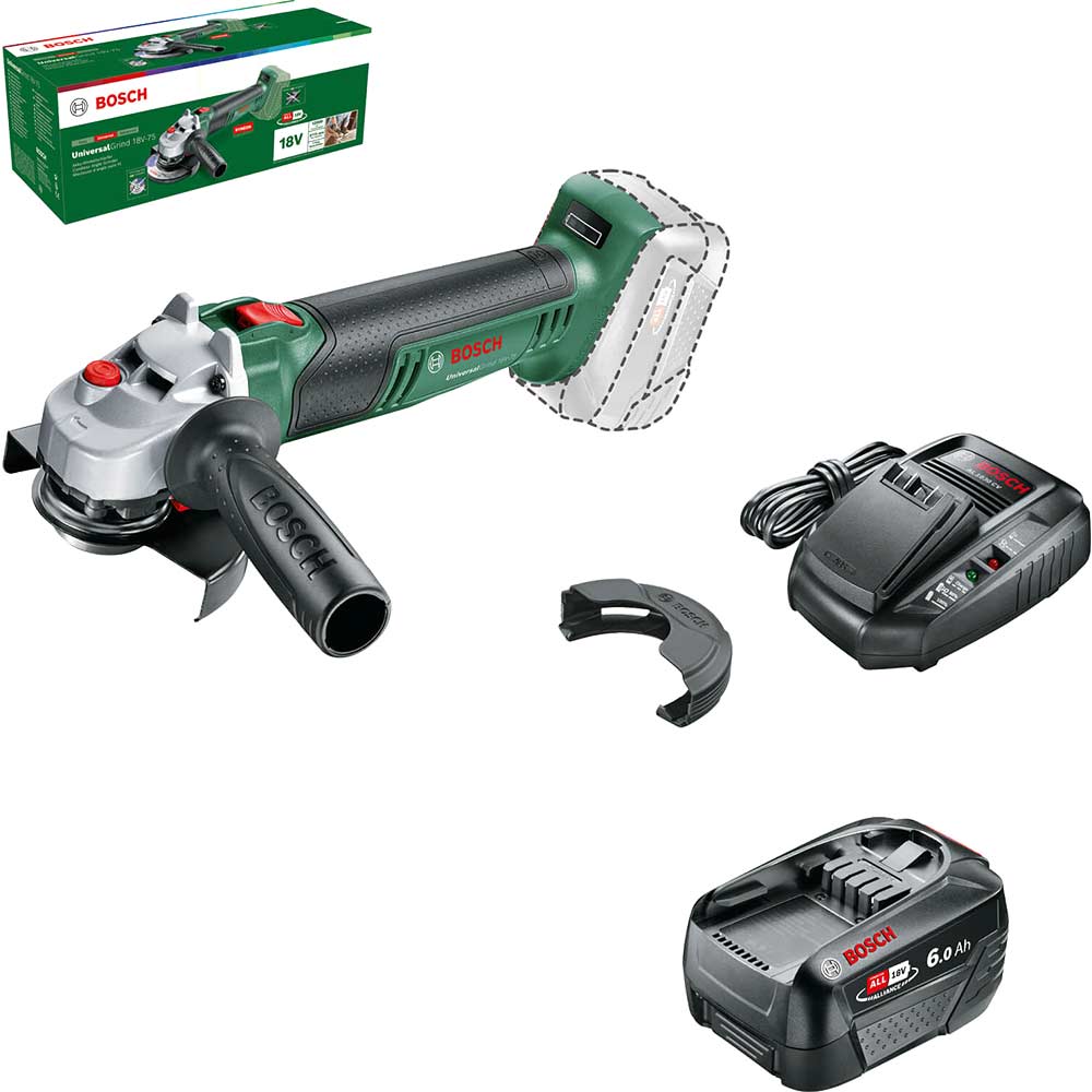 Bosch UNIVERSALGRIND 18V-75 P4A 18v Cordless Angle Grinder 115mm 1 x 6ah Li-ion Battery Charger No Case