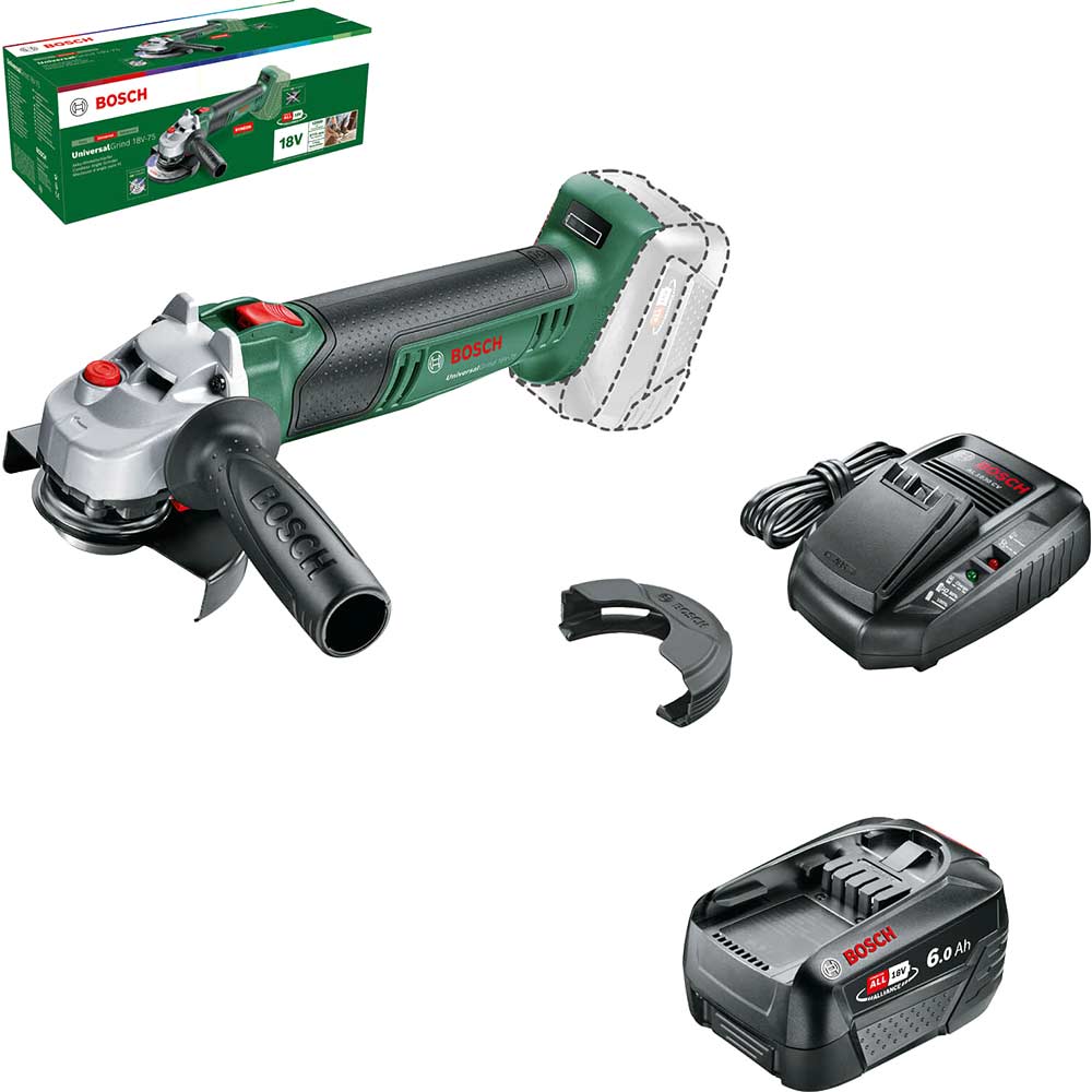 Image of Bosch UNIVERSALGRIND 18V-75 18v Cordless Angle Grinder 115mm 1 x 6ah Li-ion Charger No Case