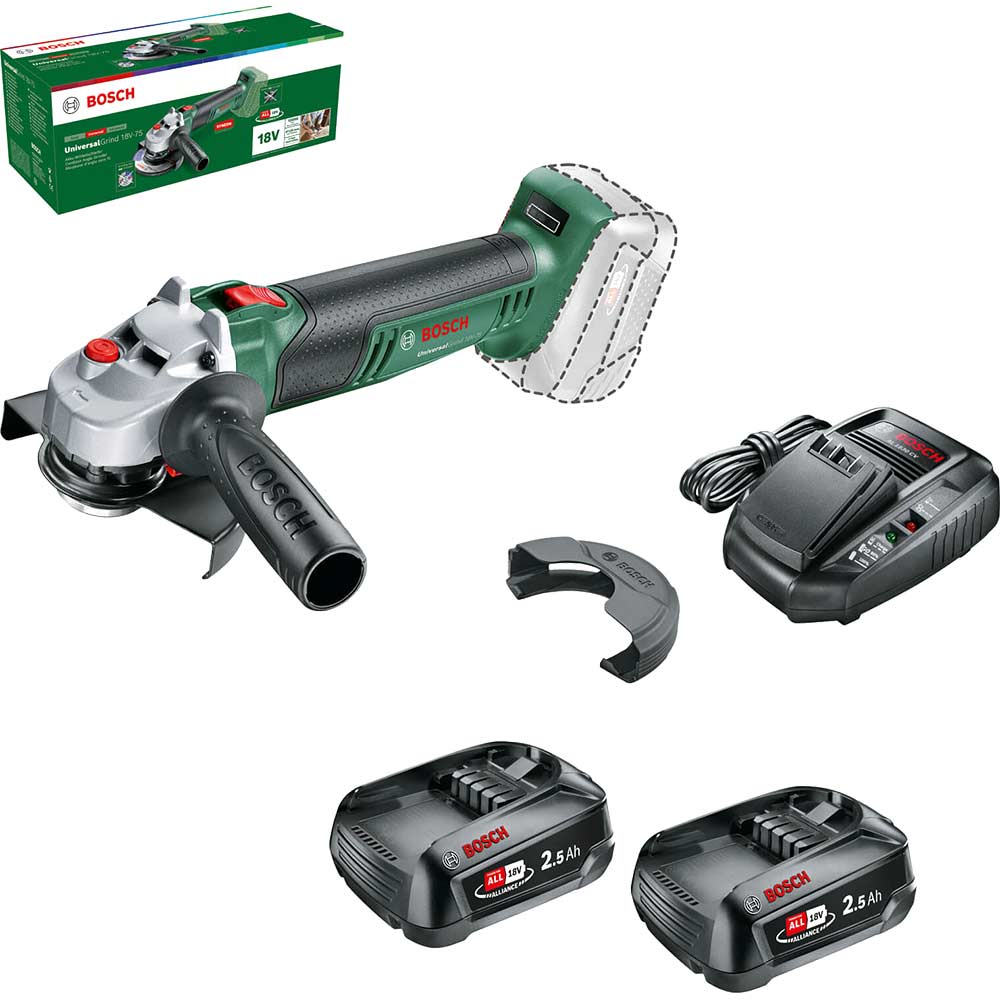 Bosch UNIVERSALGRIND 18V-75 P4A 18v Cordless Angle Grinder 125mm 2 x 2.5ah Li-ion Battery Charger No Case