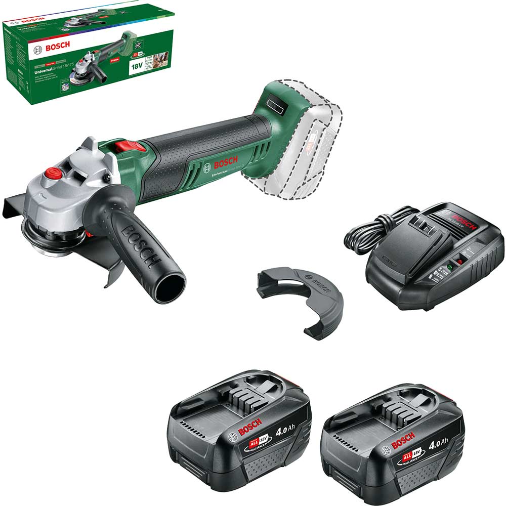 Bosch UNIVERSALGRIND 18V-75 P4A 18v Cordless Angle Grinder 125mm 2 x 4ah Li-ion Battery Charger No Case