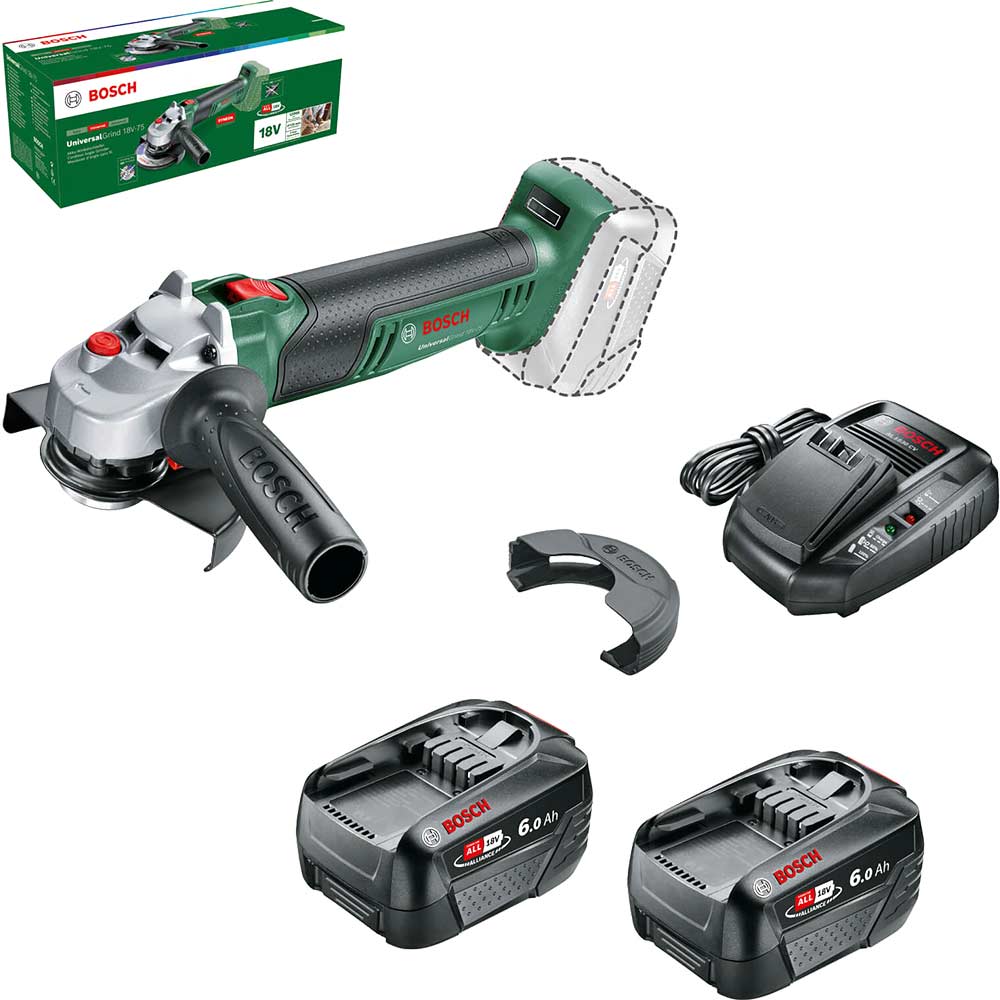 Image of Bosch UNIVERSALGRIND 18V-75 18v Cordless Angle Grinder 125mm 2 x 6ah Li-ion Charger No Case