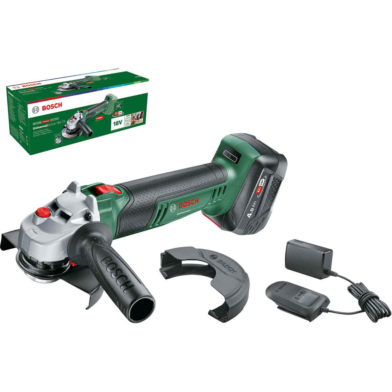 Bosch UNIVERSALGRIND 18V-75 P4A 18v Cordless Angle Grinder 115mm 1 x 4ah Li-ion Battery Charger No Case