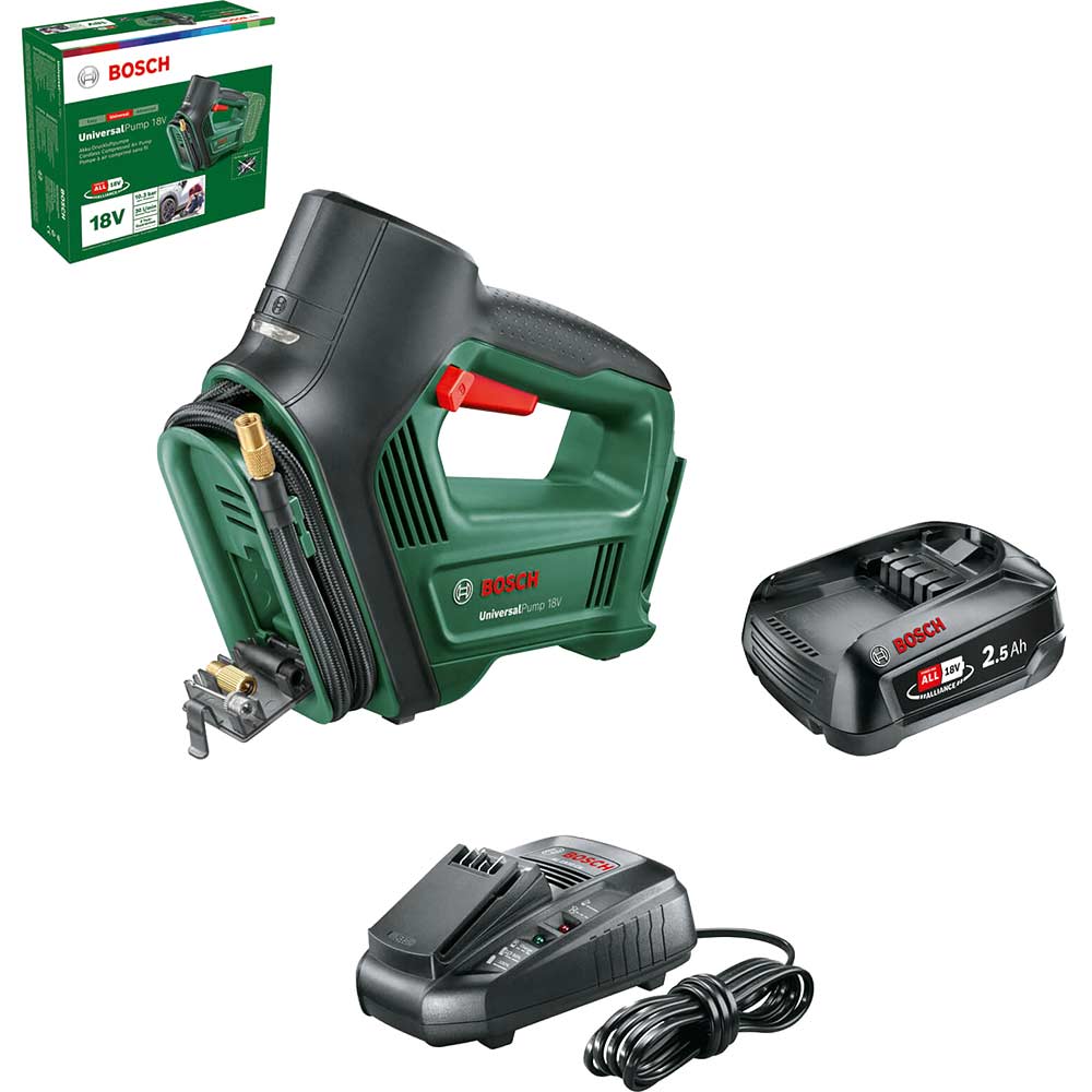 Bosch UNIVERSALPUMP P4A 18v Cordless Air Pump 1 x 2.5ah Li-ion Battery Charger No Case