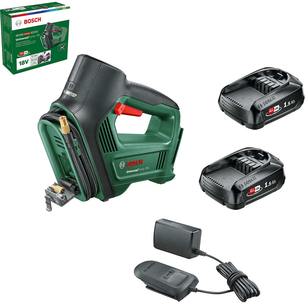 Bosch UNIVERSALPUMP P4A 18v Cordless Air Pump 2 x 1.5ah Li-ion Battery Charger No Case
