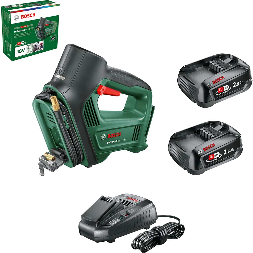 Bosch UNIVERSALPUMP P4A 18v Cordless Air Pump 2 x 2.5ah Li-ion Battery Charger No Case