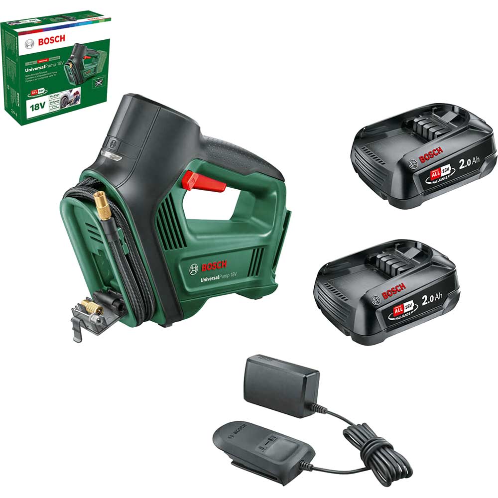 Bosch UNIVERSALPUMP P4A 18v Cordless Air Pump 2 x 2ah Li-ion Battery Charger No Case