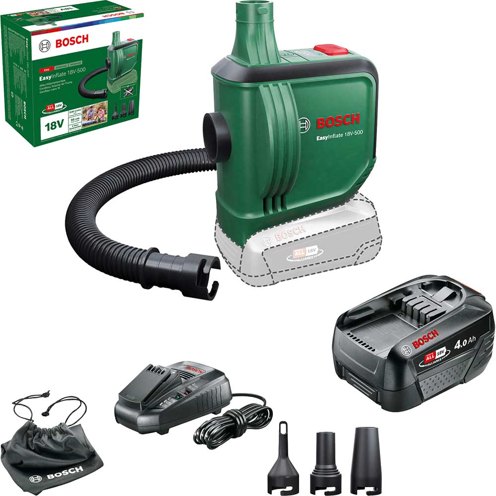 Bosch EASYINFLATE 18V-500 P4A 18v Cordless Air Pump 1 x 4ah Li-ion Battery Charger