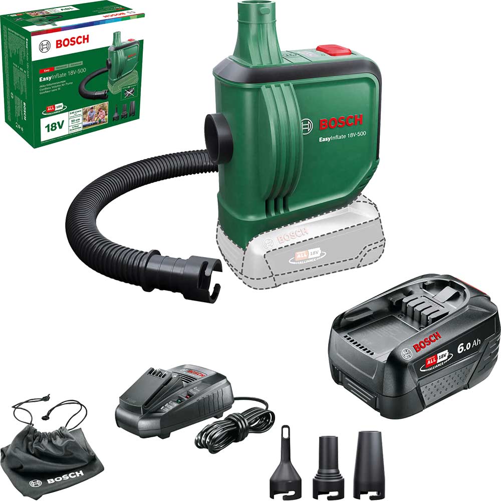 Bosch EASYINFLATE 18V-500 P4A 18v Cordless Air Pump 1 x 6ah Li-ion Charger