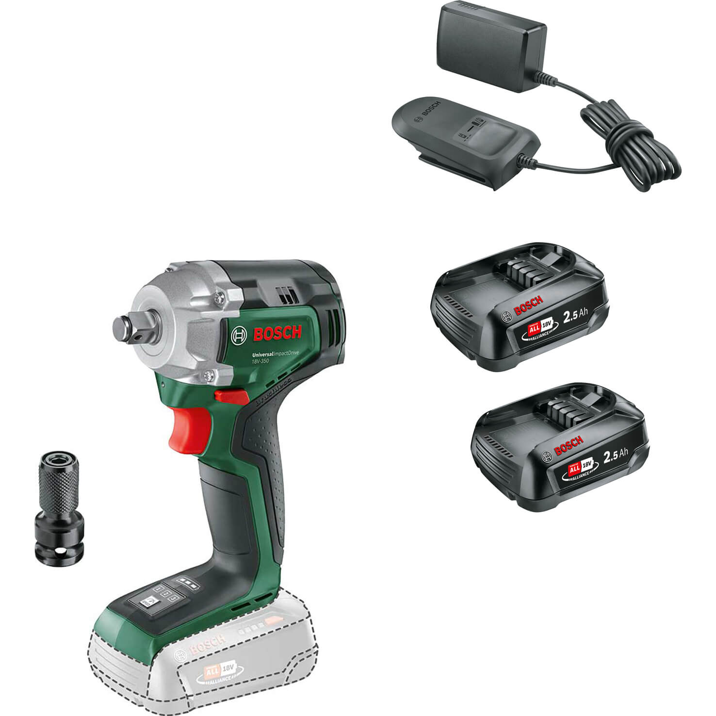 Bosch UNIVERSALIMPACTDRIVE 18V-350 P4A 18v Cordless Impact Wrench 2 x 2.5ah Li-ion Charger No Case