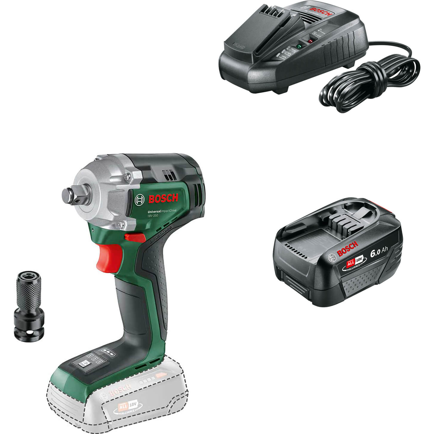 Bosch UNIVERSALIMPACTDRIVE 18V-350 P4A 18v Cordless Impact Wrench 1 x 6ah Li-ion Charger No Case