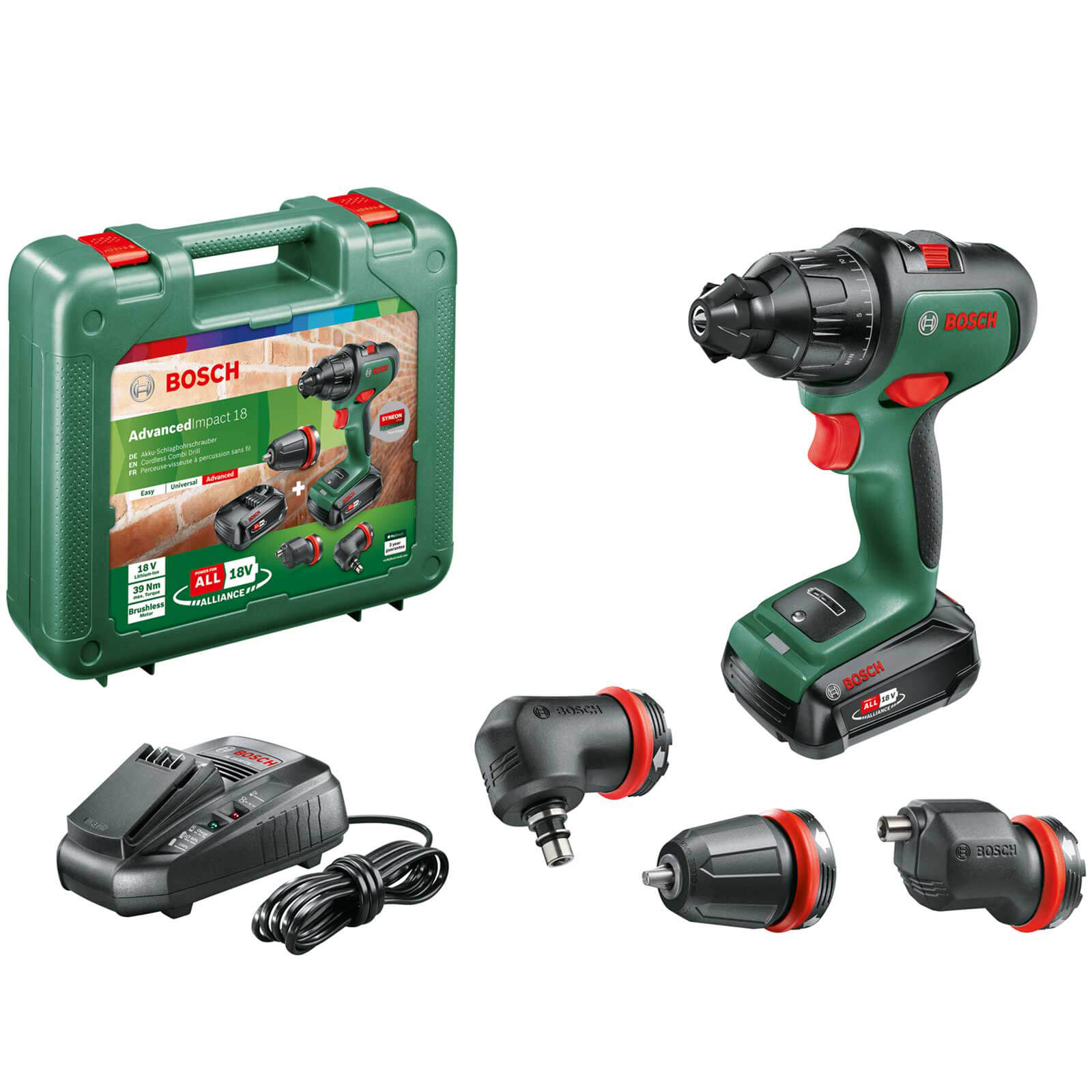 Image of Bosch ADVANCEDIMPACT 18v Cordless Combi Drill and Attachments 1 x 2.5ah Li-ion Charger Case