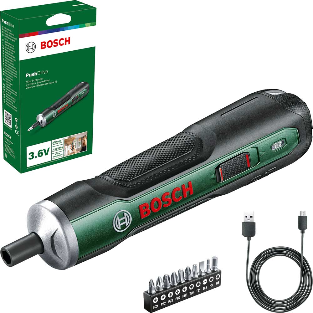 Bosch PUSHDRIVE 3.6v Cordless Screwdriver 1 x 1.5ah Integrated Li-ion USB Charger No Case