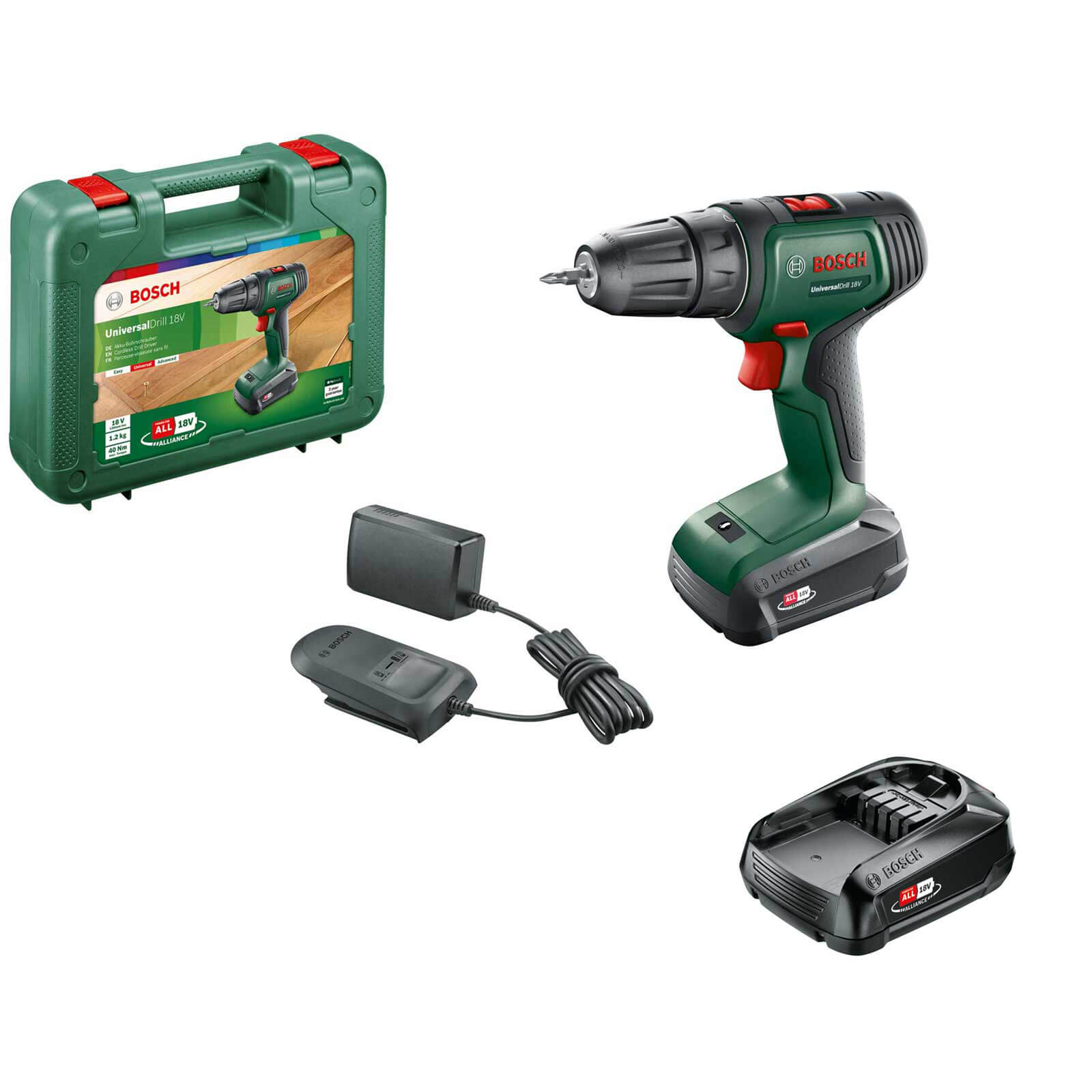 Image of Bosch UNIVERSALDRILL 18v Cordless Drill Driver 2 x 1.5ah Li-ion Charger Case