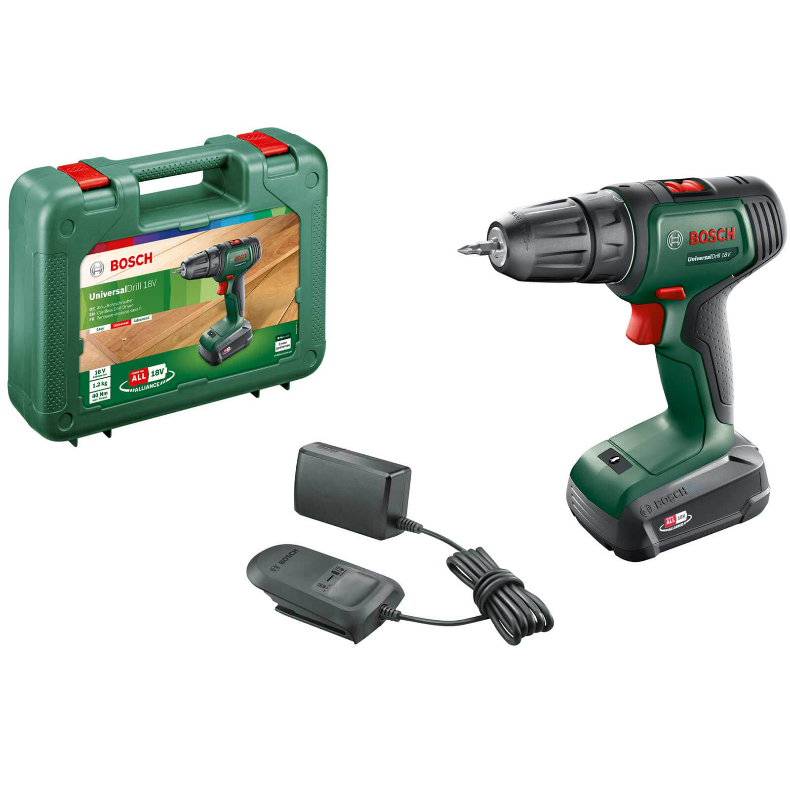 Image of Bosch UNIVERSALDRILL 18v Cordless Drill Driver 1 x 1.5ah Li-ion Charger Case