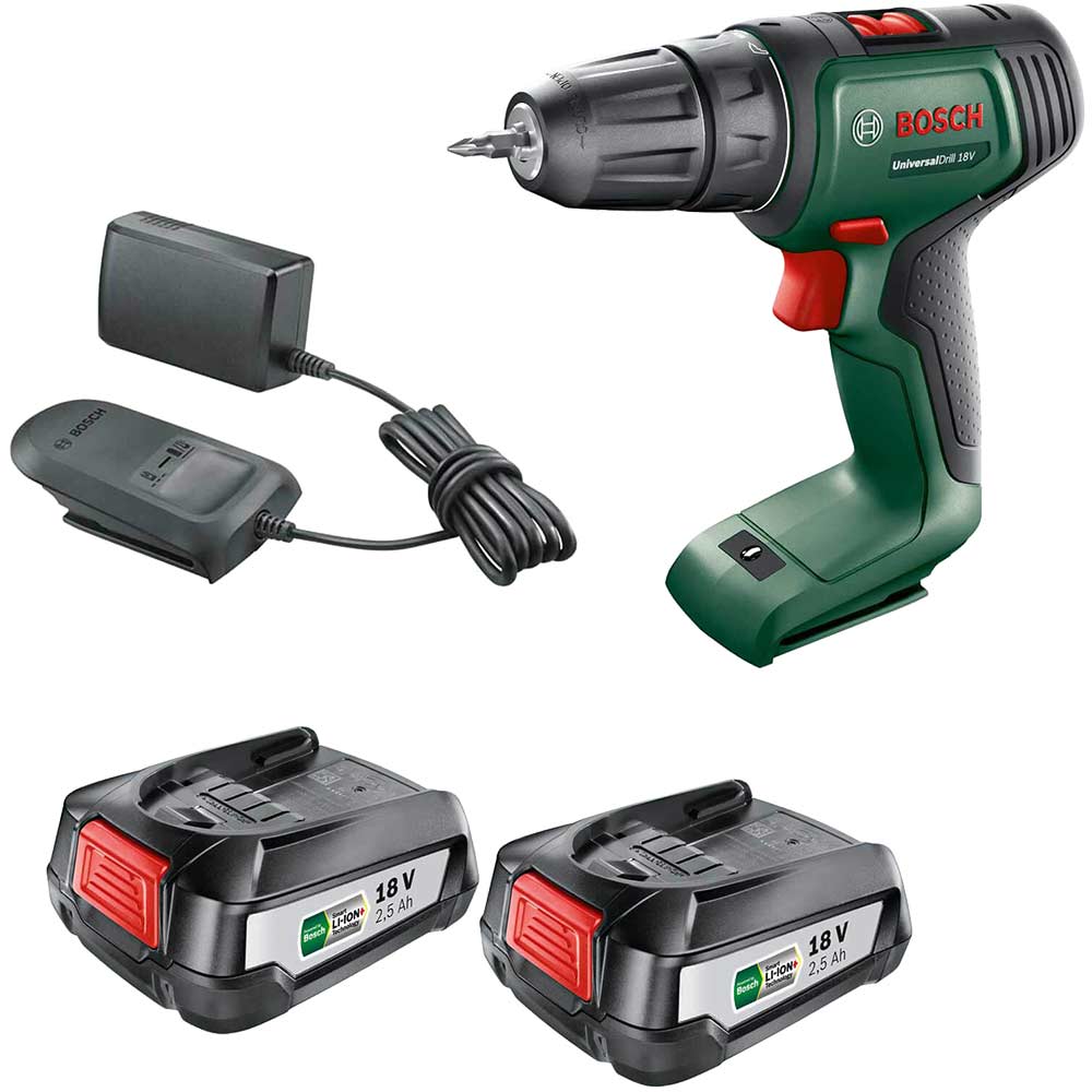 Bosch UNIVERSALDRILL 18v Cordless Drill Driver 2 x 2.5ah Liion Charger