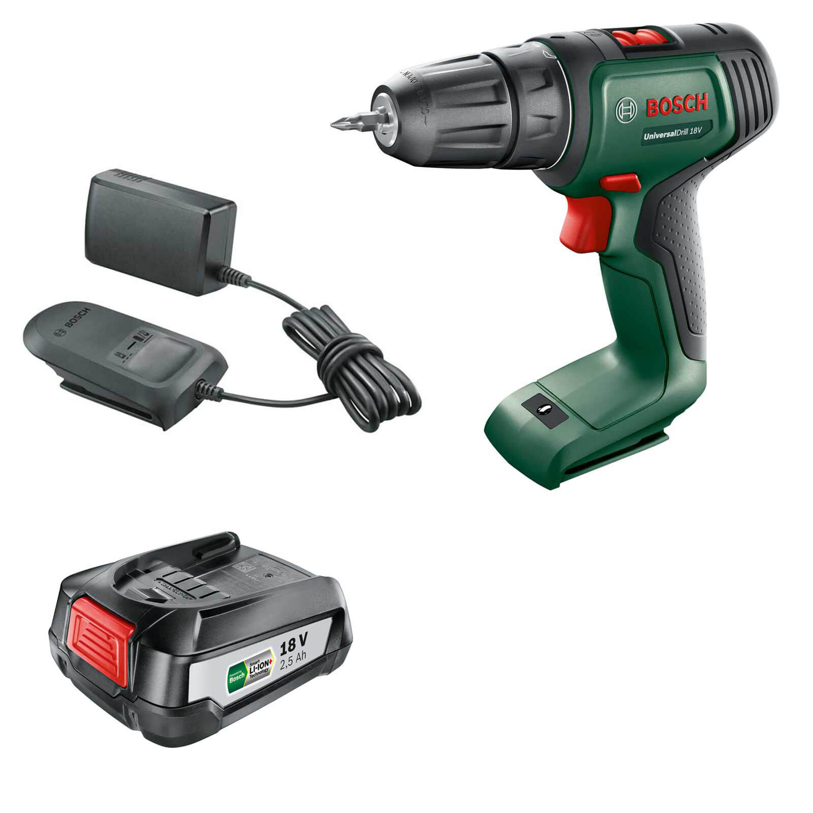 Image of Bosch UNIVERSALDRILL 18v Cordless Drill Driver 1 x 2.5ah Li-ion Charger No Case