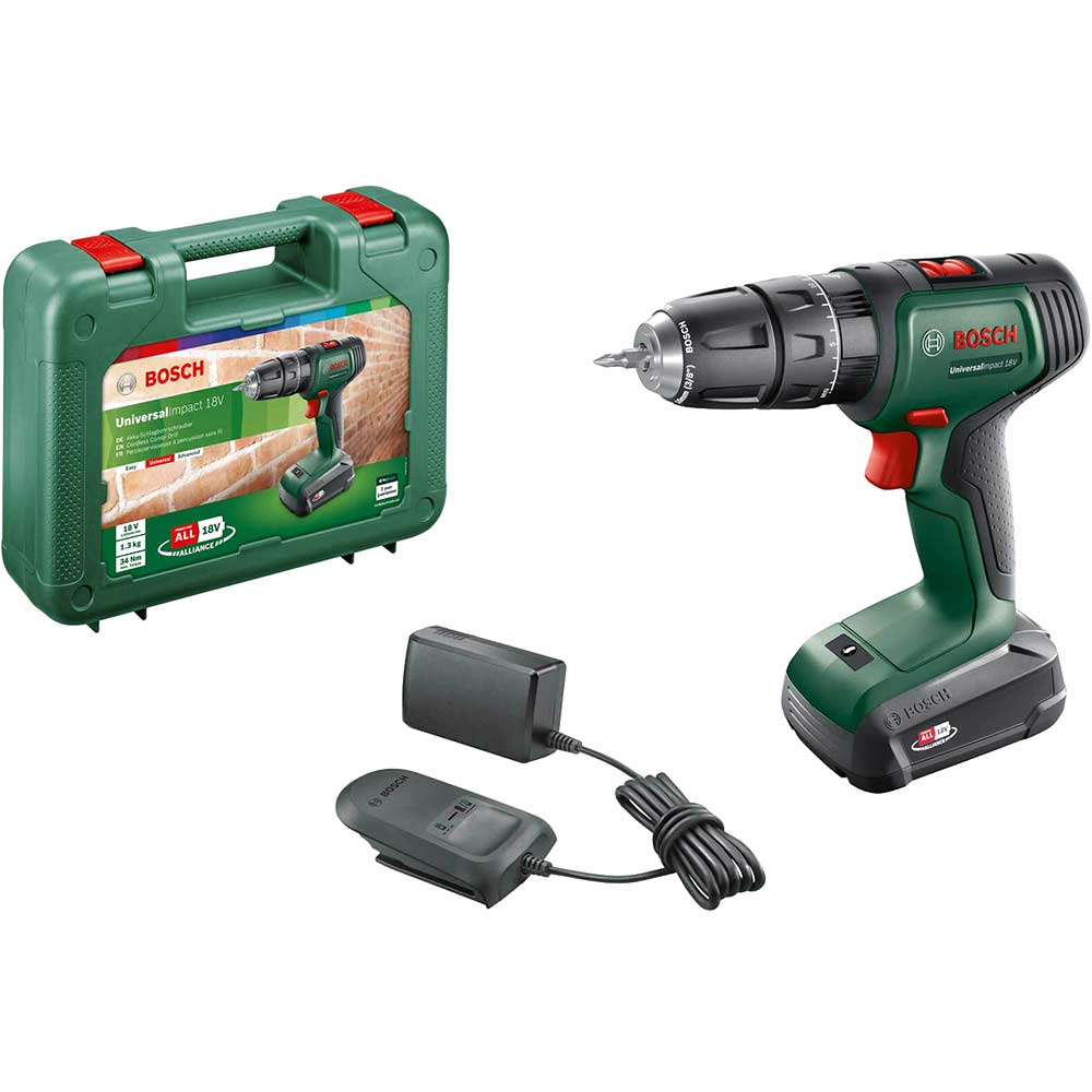 Bosch UNIVERSALIMPACT P4A 18v Cordless Combi Drill 1 x 1.5ah Li-ion Charger Case