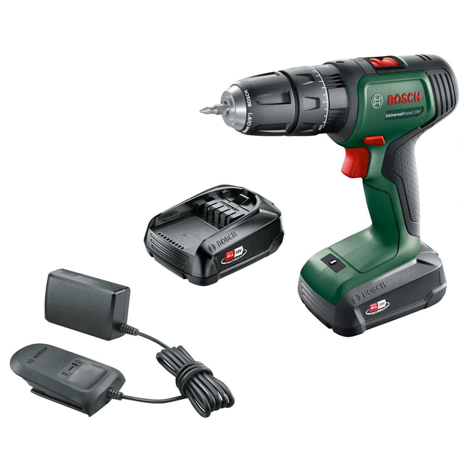 Image of Bosch UNIVERSALIMPACT 18v Cordless Combi Drill 2 x 2.5ah Li-ion Charger No Case