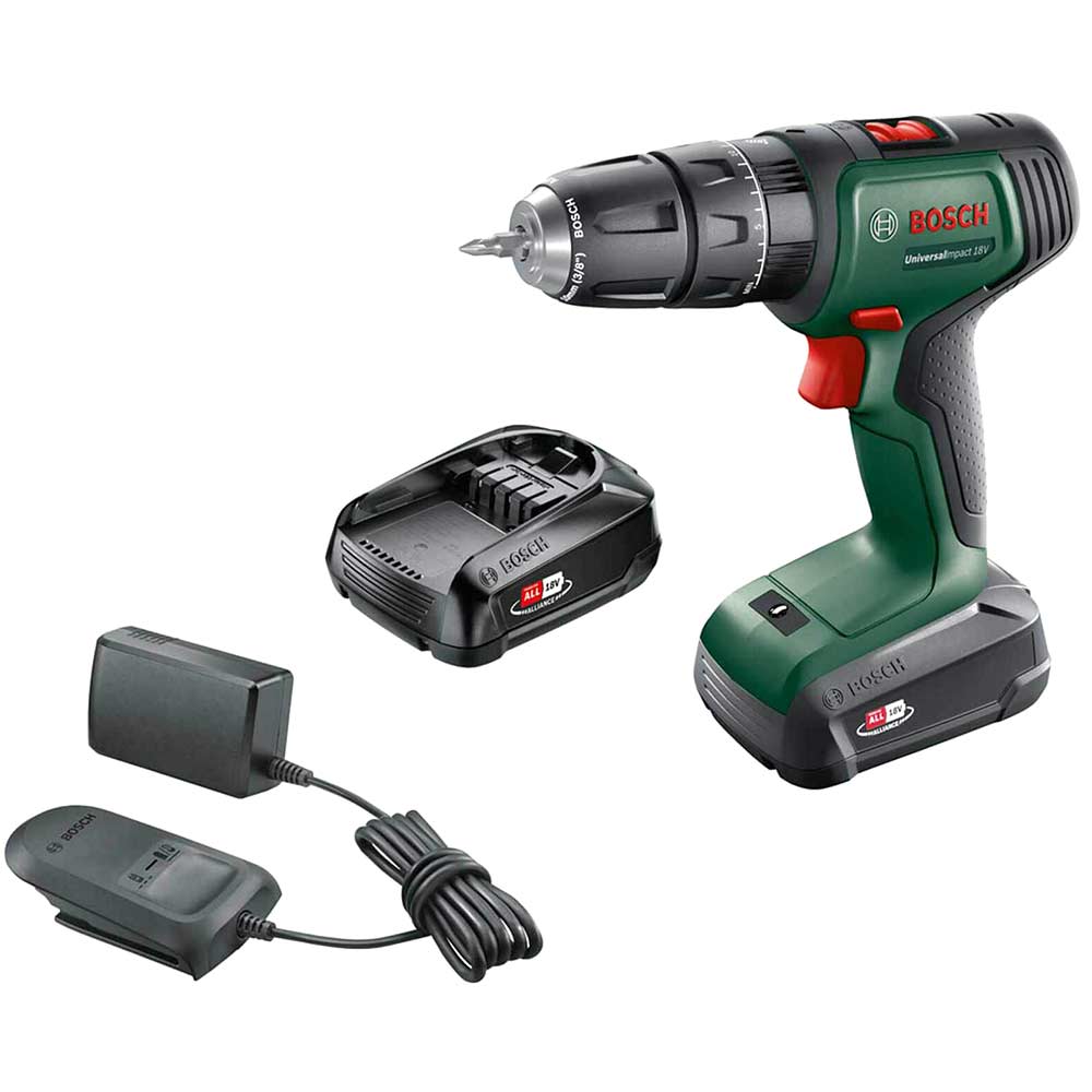 Image of Bosch UNIVERSALIMPACT 18v Cordless Combi Drill 2 x 2.5ah Li-ion Charger No Case