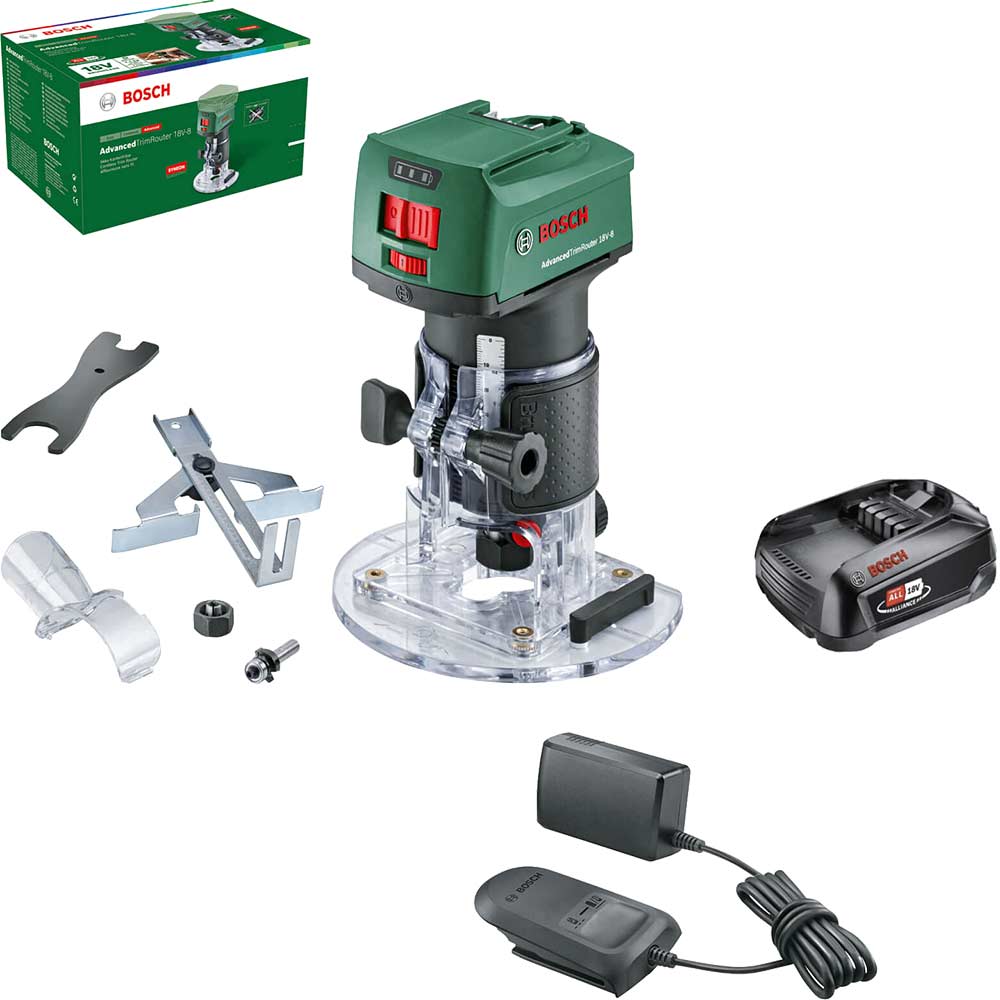 Bosch ADVANCEDTRIMROUTER 18V-8 P4A 18v Cordless Trim Router 1 x 1.5ah Li-ion Battery Charger No Case