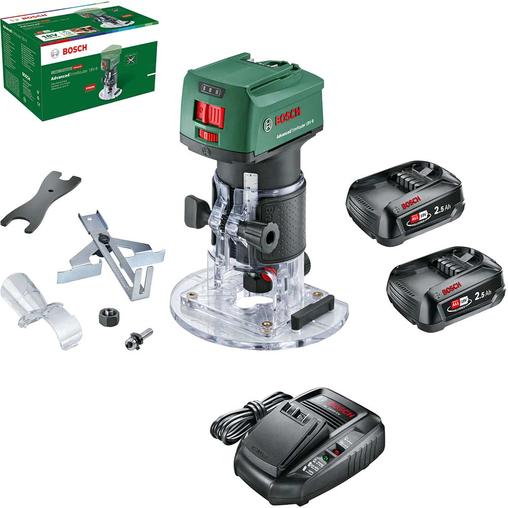 Bosch ADVANCEDTRIMROUTER 18V-8 P4A 18v Cordless Trim Router 2 x 2.5ah Li-ion Battery Charger No Case