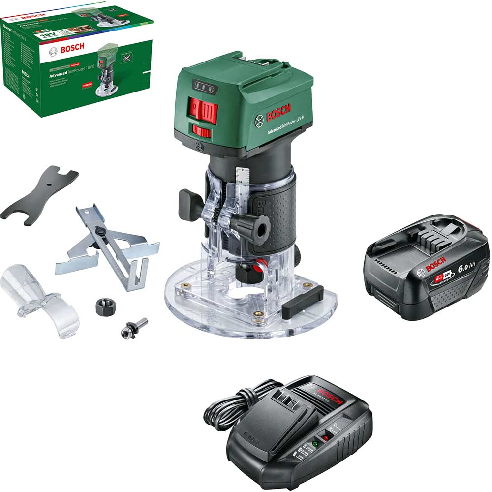 Bosch ADVANCEDTRIMROUTER 18V-8 P4A 18v Cordless Trim Router 1 x 6ah Li-ion Battery Charger No Case