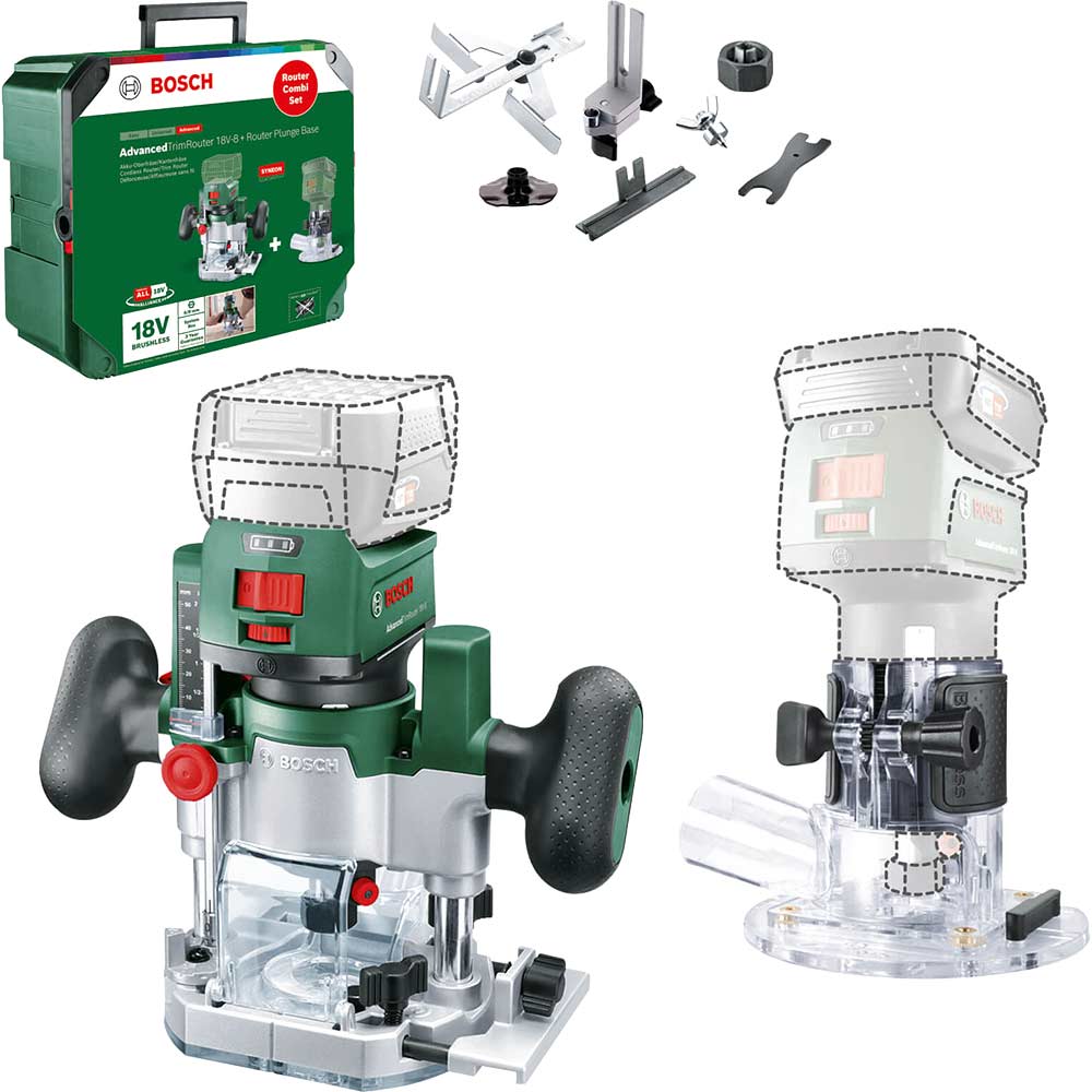 Bosch ADVANCEDTRIMROUTER 18V-8 P4A 18v Cordless Trim Router with Plunge Attachment No Batteries No Battery Charger Case