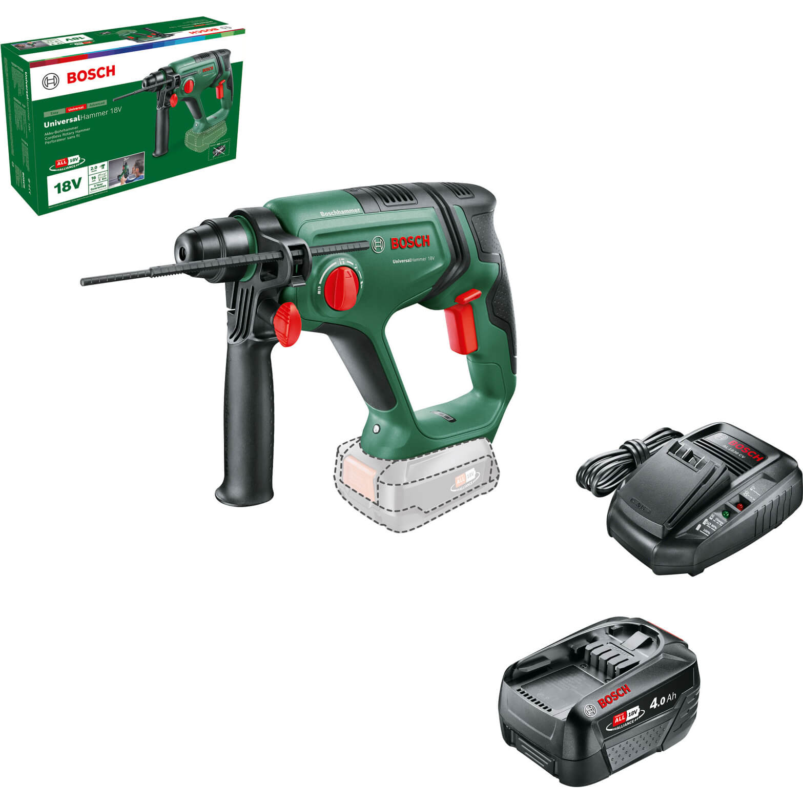 Image of Bosch UNIVERSALHAMMER 18v Cordless SDS Drill 1 x 4ah Li-ion Charger No Case