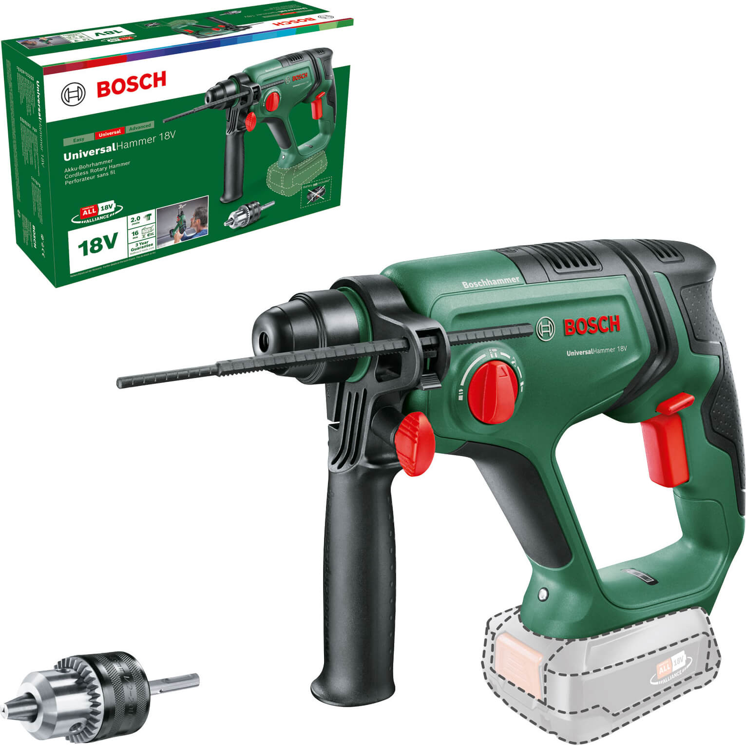 Image of Bosch UNIVERSALHAMMER 18v Cordless SDS Drill No Batteries No Charger Chuck Adaptor