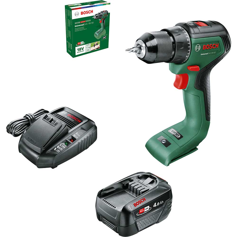 Bosch UNIVERSALDRILL 18V-60 P4A 18v Cordless Drill Driver 1 x 4ah Li-ion Battery Charger No Case