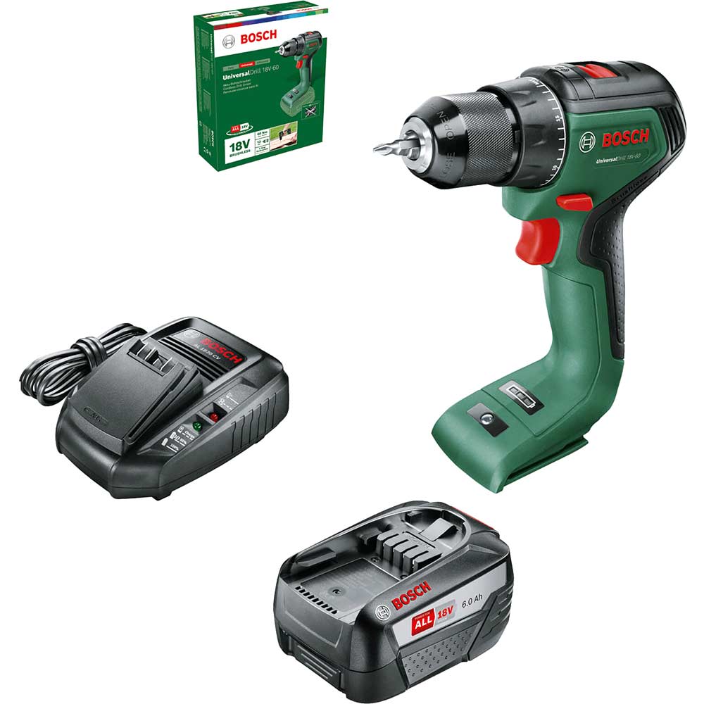 Image of Bosch UNIVERSALDRILL 18V-60 18v Cordless Drill Driver 1 x 6ah Li-ion Charger No Case