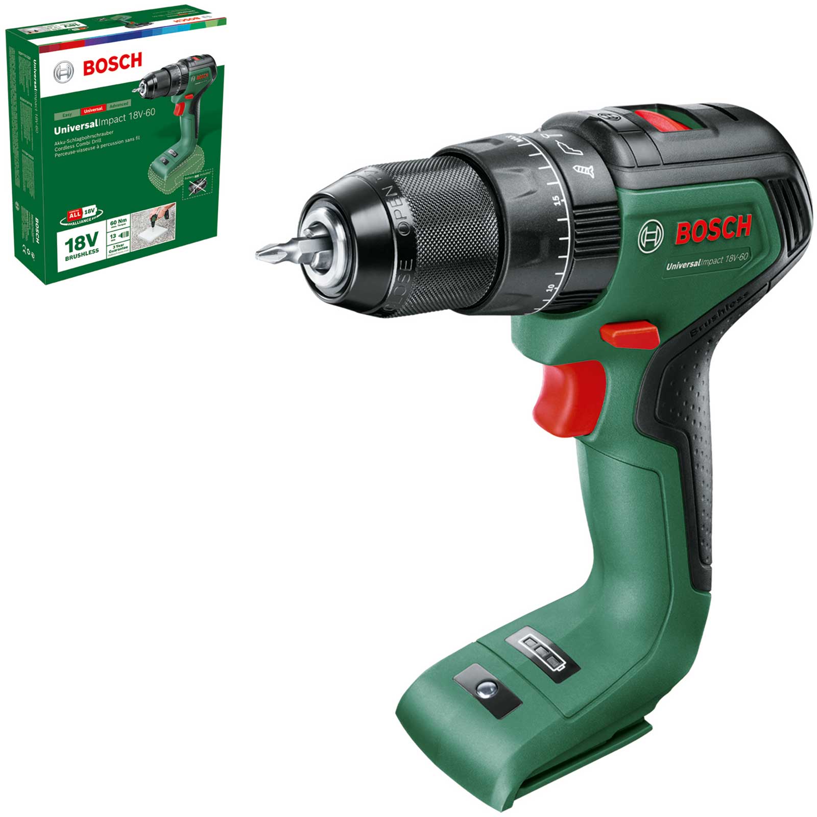 Image of Bosch UNIVERSALIMPACT 18V-60 18v Cordless Brushless Combi Drill No Batteries No Charger No Case